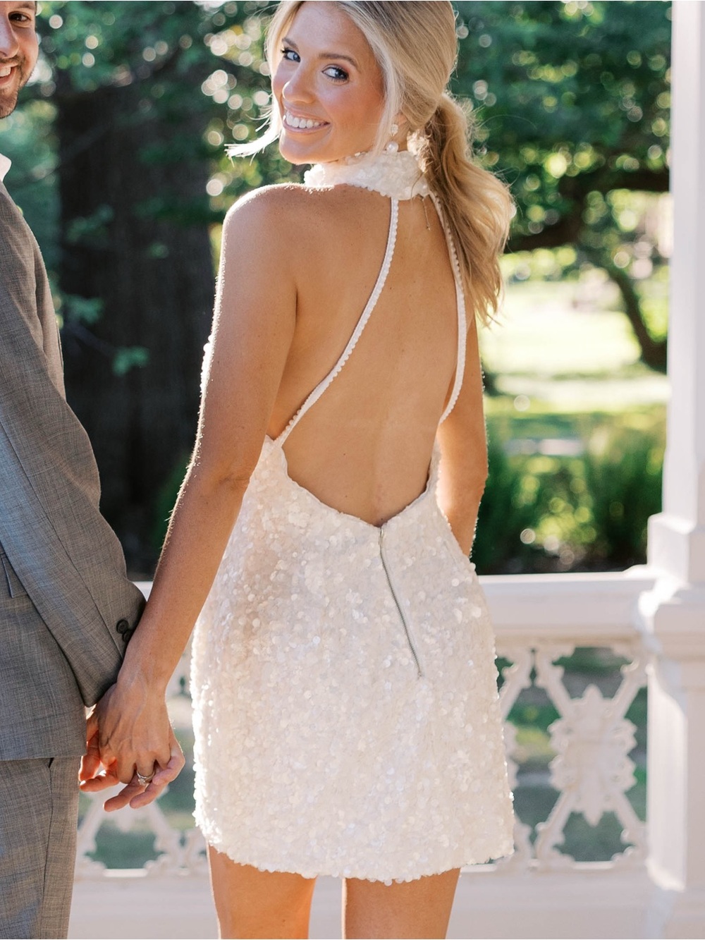 White sequin halter dress